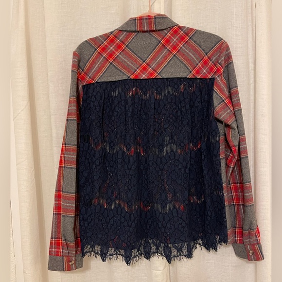 Sundance Dressed Up Mixed Media Lace & Plaid Wool Shirt Jacket - Picture 3 of 8